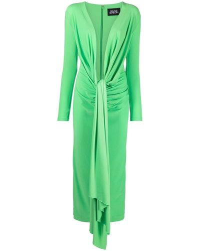 Solace London Lorena Long Sleeve Draped Dress - Green