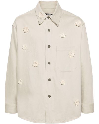 Song For The Mute Neutral Daisy Appliqué Shirt Jacket - Natural