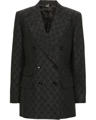 Gucci Double-breasted Wool-jacquard Blazer - Black