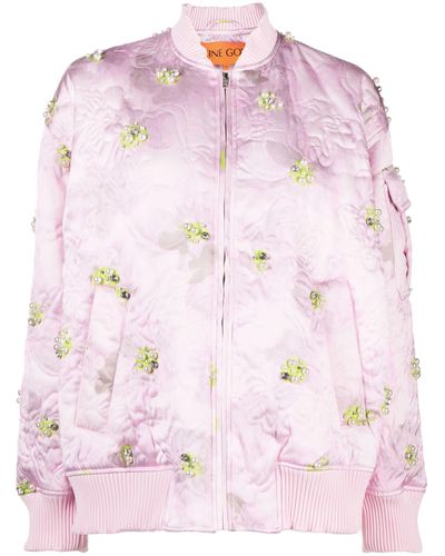 Stine Goya Norea Floral Crystal Bomber Jacket - Pink
