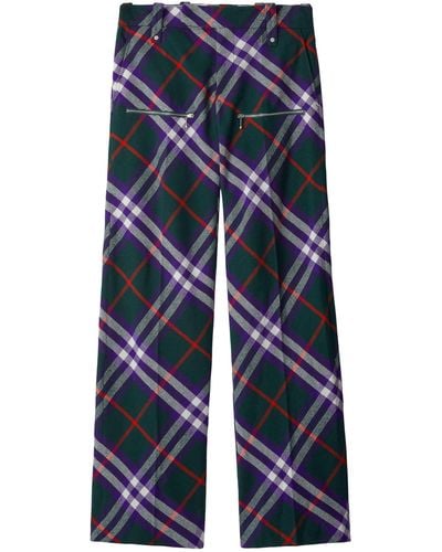 Burberry Plaid-check Wool Trousers - Blue