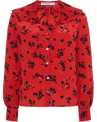 Alessandra Rich Rose-print Silk Blouse - Women's - Silk - Red