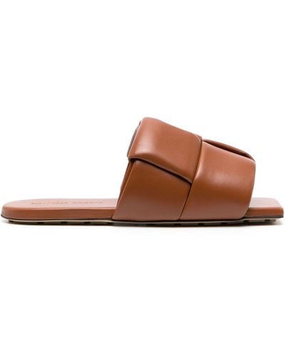 Bottega Veneta Lido Padded Intrecciato Leather Slides - Brown