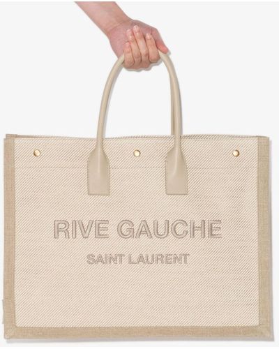 Saint Laurent Neutral Rive Gauche Logo Tote Bag - Women's - Fabric - Natural