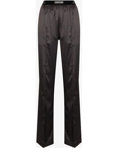 Tom Ford High-waisted Straight-leg Silk Trousers - Women's - Elastane/silk/polyamide - Grey