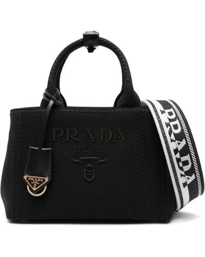 Prada Logo-embroidered Cotton Tote Bag - Black