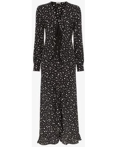 Miu Miu Star-print Ruffled-silk Midi Dress - Black