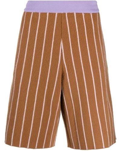 Zegna Stripe-pattern Cashmere Shorts - Brown