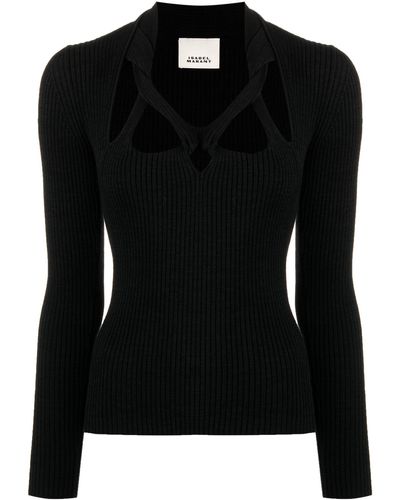 Isabel Marant Ribbed-knit Cut-out Top - Black