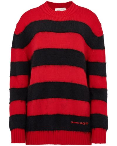 Alexander McQueen And Black Stripe-pattern Jumper - Red
