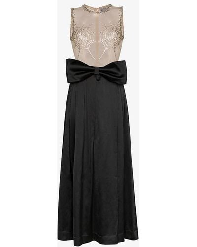 Ashley Williams Spider Web Embellished Two Tone Gown - Black