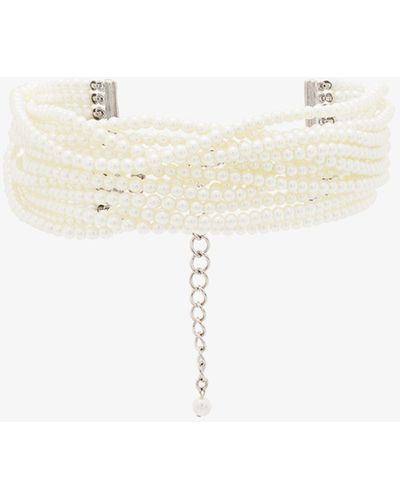 Kenneth Jay Lane Multi Strand Pearl Choker Necklace - White