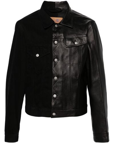 MM6 by Maison Martin Margiela Half-leather Denim Jacket - Black