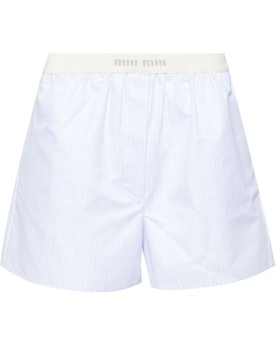 Miu Miu Striped Cotton Boxer Shorts - White
