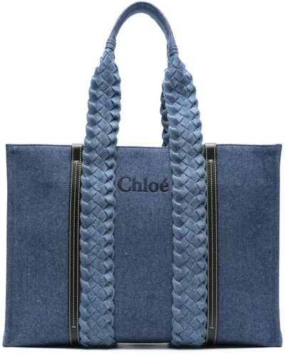 Chloé Large Woody Denim Tote Bag - Blue
