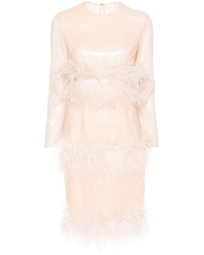 Huishan Zhang Feather-trimmed Sequinned Dress - Women's - Pvc/polyester/silk/ostrich Feather - Natural