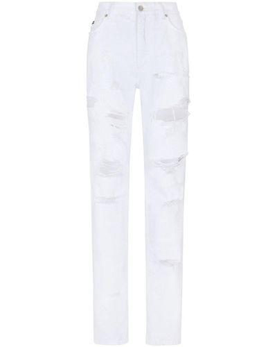 Dolce & Gabbana Boyfriend Jeans In Distressed Denim - White