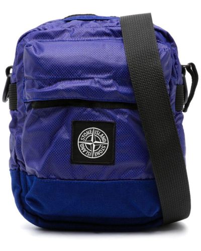 Stone Island Logo-patch Coated-cotton Messenger Bag - Blue