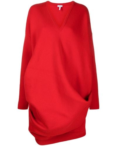 Loewe Wool Blend Draped Dress - Red