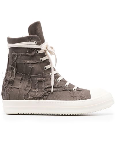 Rick Owens Distressed Panelled High-top Trainers - Brown