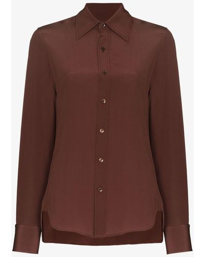 Saint Laurent Silk Shirt - Women's - Silk - Brown