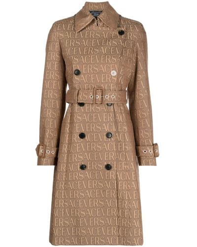 Versace Allover-jacquard Trench Coat - Natural