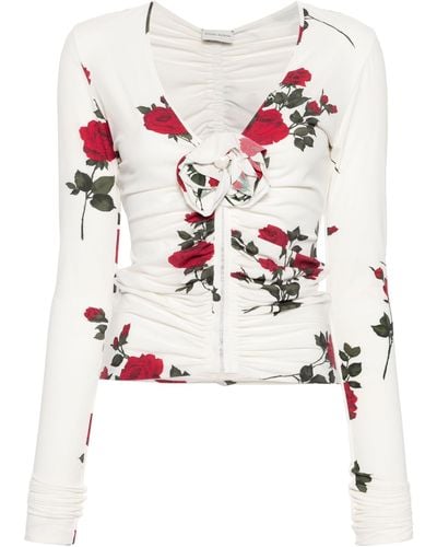 Magda Butrym Rose-print Ruched Top - White