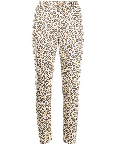 Rabanne Neutral Leopard Print Slim-leg Trousers - Natural