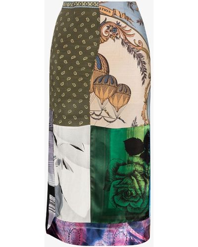 Conner Ives Green Reconstituted Silk Scarf Midi Skirt