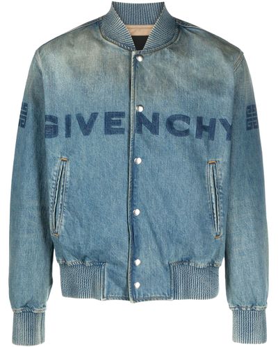 Givenchy Logo-print Denim Bomber Jacket - Men's - Cotton/cupro - Blue