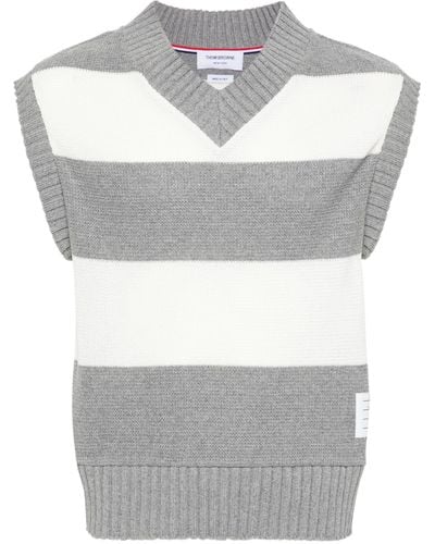 Thom Browne Striped Open-knit Vest - Grey