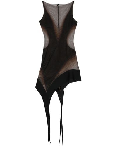 Mugler Asymmetric Mesh Dress - Women's - Polyamide/viscose/elastodiene/spandex/elastane - Black