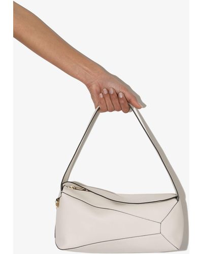 Loewe White Puzzle Hobo Leather Shoulder Bag - Women's - Leather - Natural