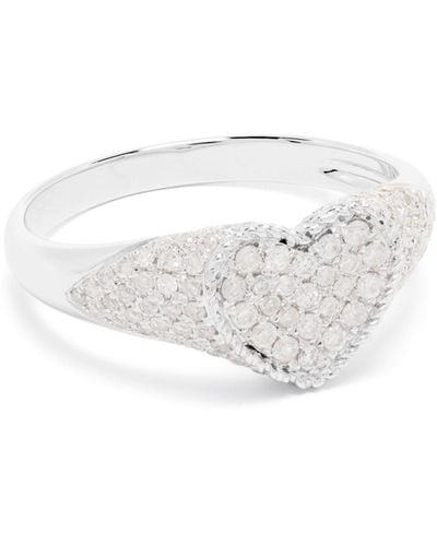 Yvonne Léon 9k White Gold Baby Chevalier Coeur Diamond Signet Ring