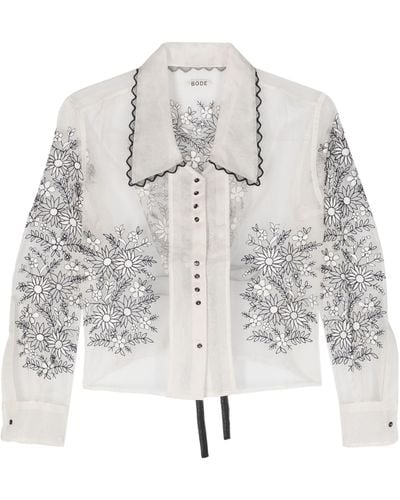 Bode Floral-embroidered Silk Blouse - Metallic