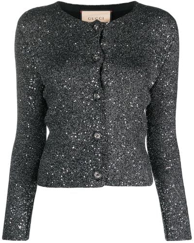 Gucci Grey Sequin Knit Cardigan - Black