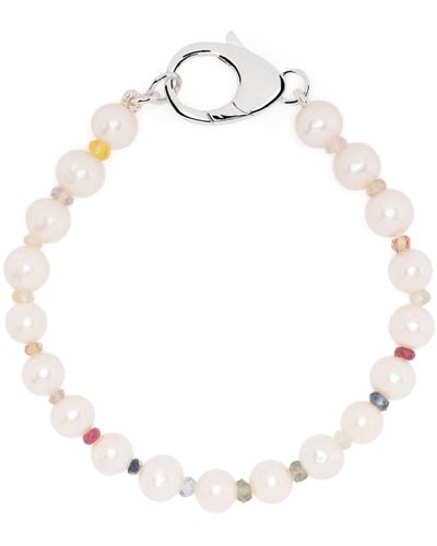 Hatton Labs Sterling Silver Pearl And Crystal Bracelet - Men's - Sterling Silver/pearl - White