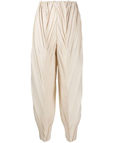Issey Miyake Neutral Herringbone Pleated Pants - Women's - Polyester/cotton - Natural