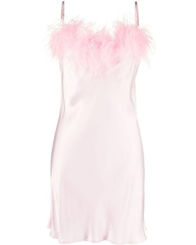 Sleeper Boheme Feather-trim Minidress - Pink