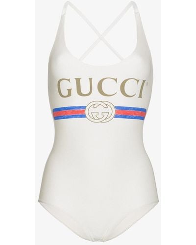 Gucci Fake Logo Front Swimsuit - Natural