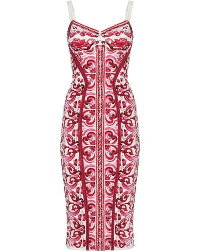 Dolce & Gabbana Majolica-Print Charmeuse Corset Dress - Red
