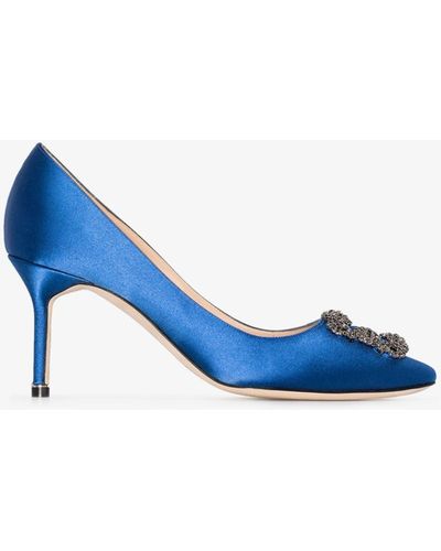 Manolo Blahnik Hangisi 90 Satin Pumps - Blue