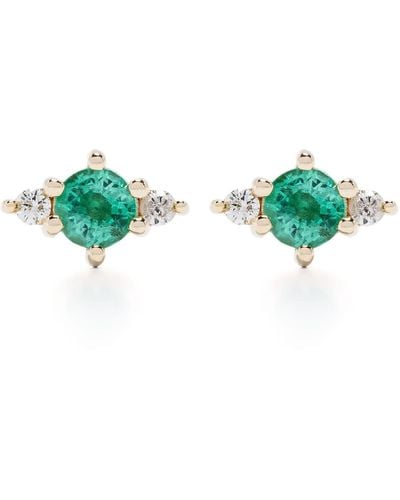 Adina Reyter 14k Yellow Trio Diamond And Emerald Earrings - Green