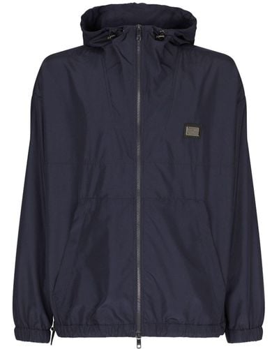 Dolce & Gabbana Nylon Jacket With Hood And Branded Tag - Blue