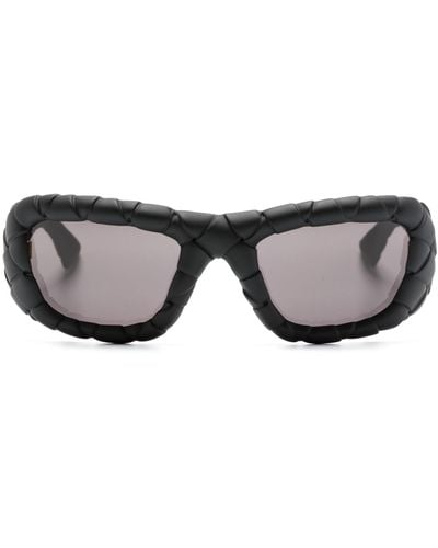 Bottega Veneta Intrecciato Rectangle-frame Sunglasses - Black