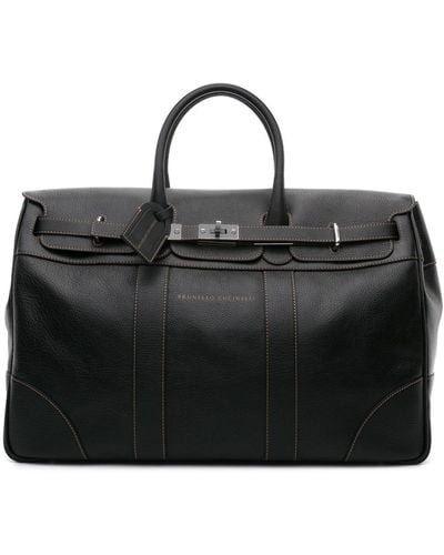 Brunello Cucinelli Logo Print Leather Travel Bag - Black