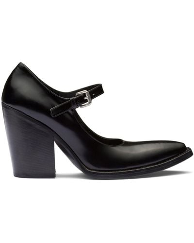 Prada 95mm Brushed Leather Court Shoes - Black