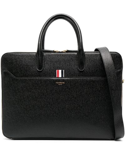 Thom Browne Rwb-loop Leather Briefcase - Unisex - Calf Leather/polyester - Black