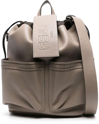Fendi Neutral Strike Medium Leather Backpack - Grey