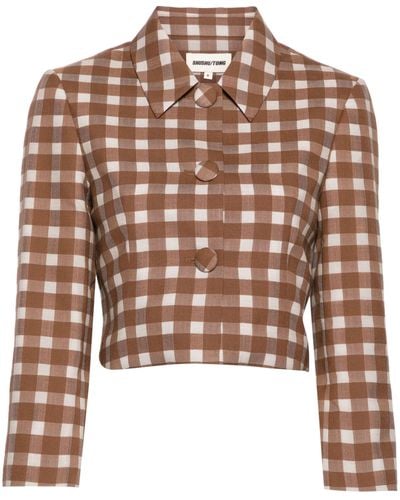 ShuShu/Tong Gingham-check Cropped Jacket - Women's - Wool/polyamide/polyester/cotton - Brown